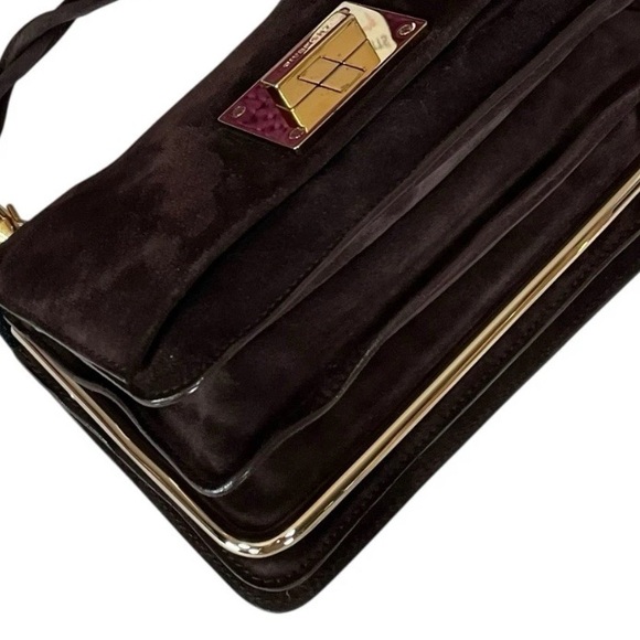 Givenchy Turn-Lock 4G Brown Suede GHW Woven Strap Clutch Handbag - Picture 10 of 15